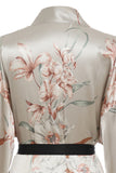 Robe de noiva de cetim floral cinza claro