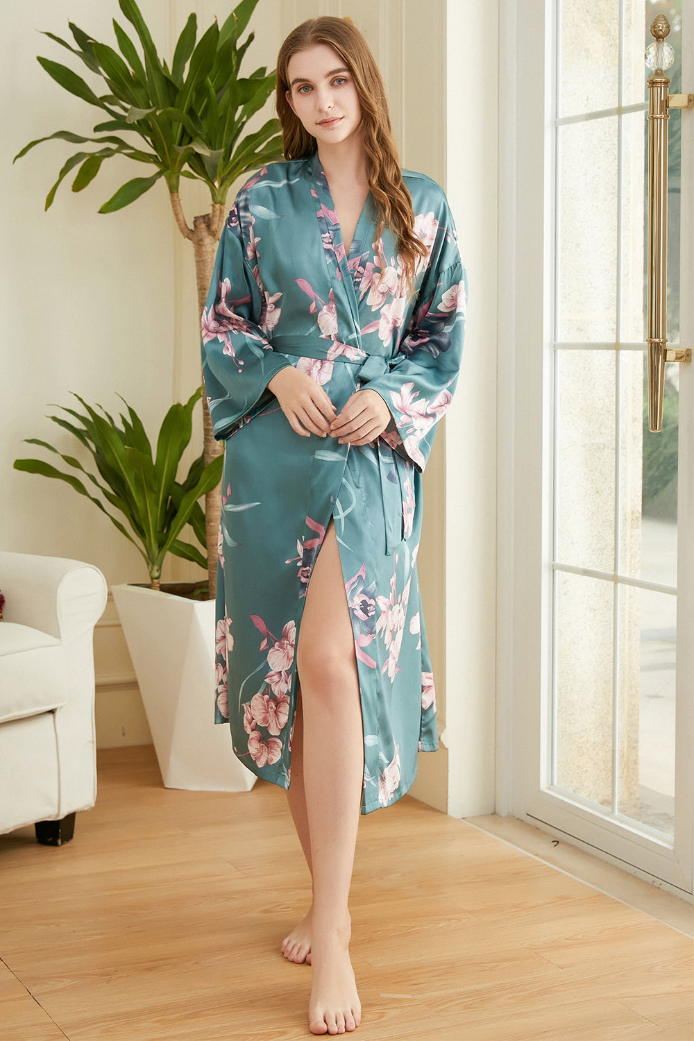 Robe de casamento de cetim floral verde escuro