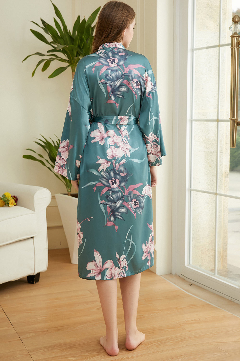 Robe de casamento de cetim floral verde escuro
