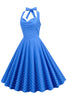 Carregar imagem no visualizador da galeria, Halter Neck Blue Polka Dots Vintage Dress com Backless