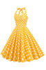 Carregar imagem no visualizador da galeria, Halter Neck Blue Polka Dots Vintage Dress com Backless