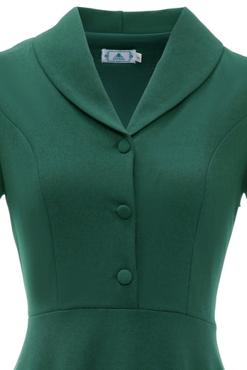 Vestido de manga curta verde escuro vintage de 1950