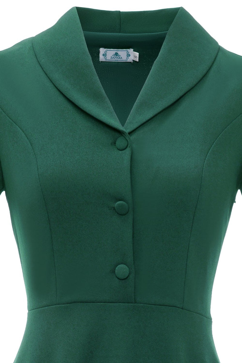 Carregar imagem no visualizador da galeria, Vestido de manga curta verde escuro vintage de 1950