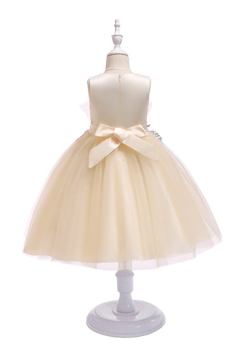 Um vestido de flor blush de joia de linha com apliques