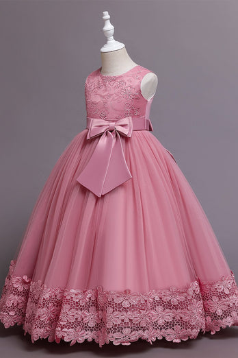 Princesa A linha blush flor menina vestido com bowknot