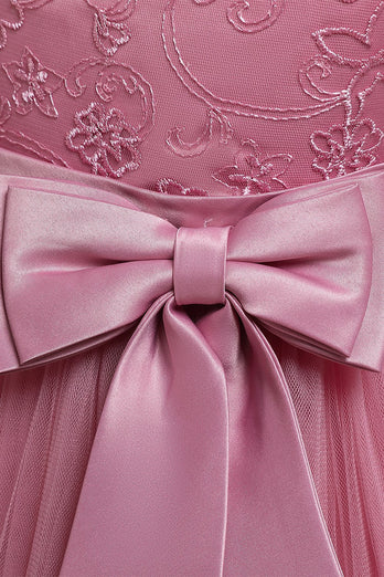 Princesa A linha blush flor menina vestido com bowknot