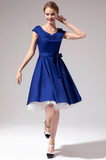 Vestido azul royal dos anos 50