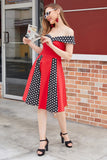Off Shoulder Red Polka Dots 1950s Dress