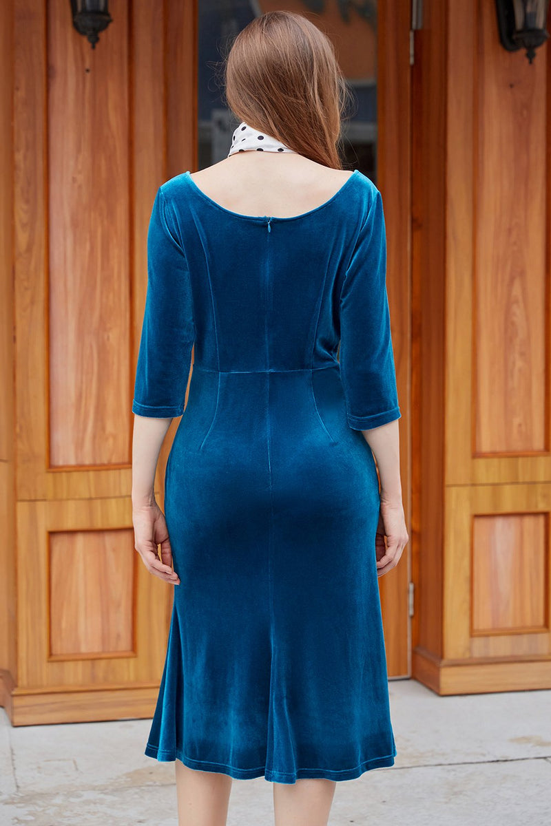 Carregar imagem no visualizador da galeria, Vestido formal de veludo azul real