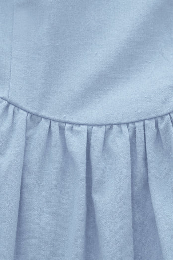 Vestido de verão azul de pescoço quadrado de estilo retro quadrado