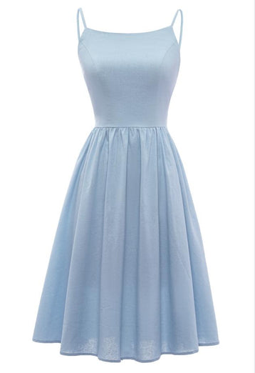 Spaghetti Tiras vestido de verão azul com bowknot