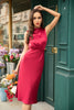 Carregar imagem no visualizador da galeria, Slim High Neck Burgundy Wedding Guest Party Dress