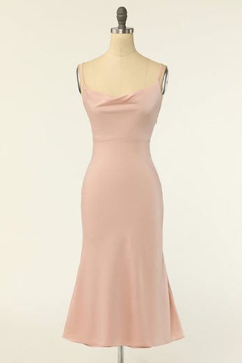 Alças de espaguete de sheath blush vestido de dama de honra