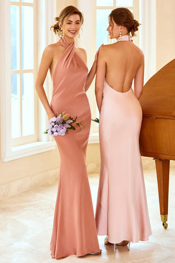 Vestido de dama de honra Mermaid Brown Halter