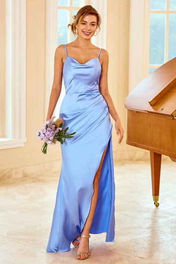 Vestido de dama de honra de pêssego com fenda