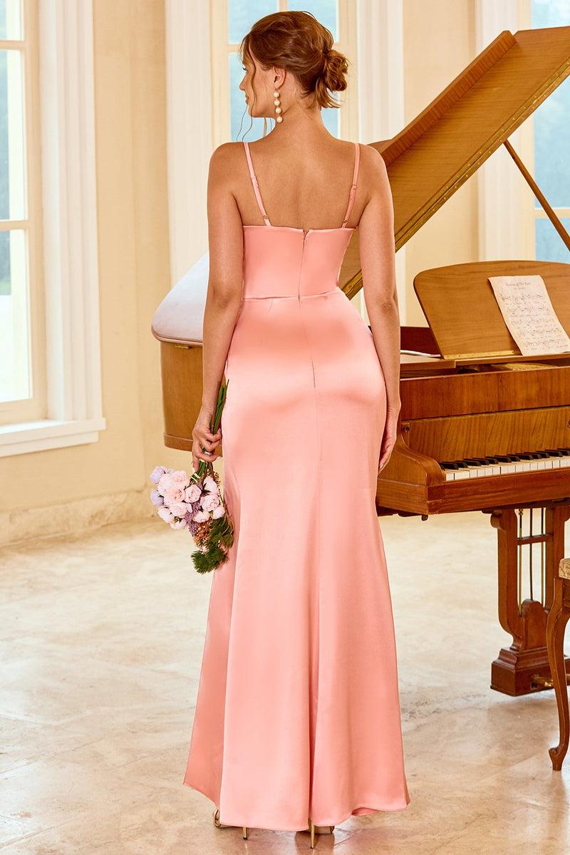 Carregar imagem no visualizador da galeria, Vestido de dama de honra de pêssego com fenda