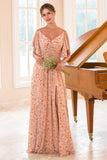 Vestido de dama de honra laranja de impressão floral