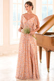 Vestido de dama de honra laranja de impressão floral