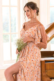 Vestido de dama de honra laranja de impressão floral