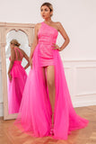 Vestido de baile de trem quente cor-de-rosa detchable