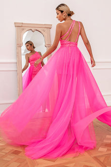 Vestido de baile de trem quente cor-de-rosa detchable