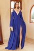 Carregar imagem no visualizador da galeria, Uma linha fora do ombro vestido real do baile azul com frente dividida