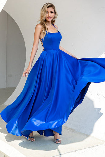 Vestido de baile de cetim azul azul real
