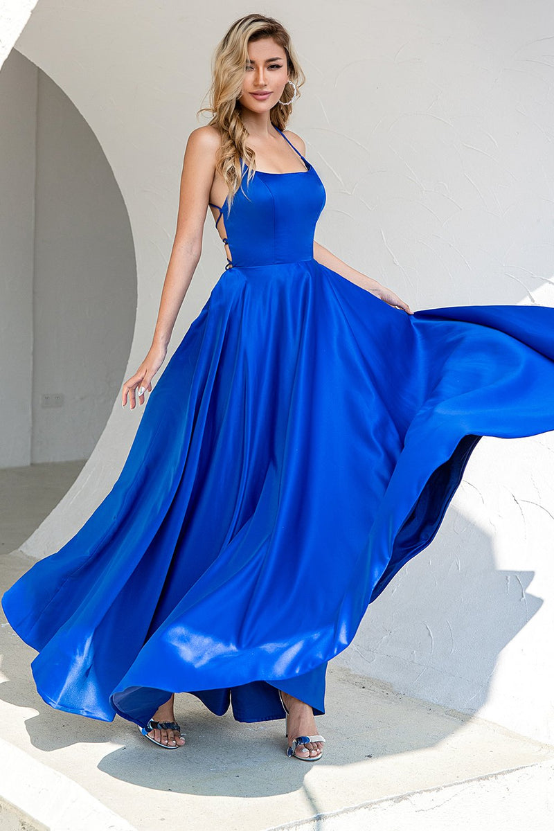 Carregar imagem no visualizador da galeria, Vestido de baile de cetim azul azul real