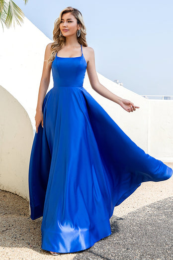 Vestido de baile de cetim azul azul real