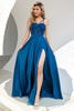 Carregar imagem no visualizador da galeria, Vestido de baile de alças de espaguete azul com renda