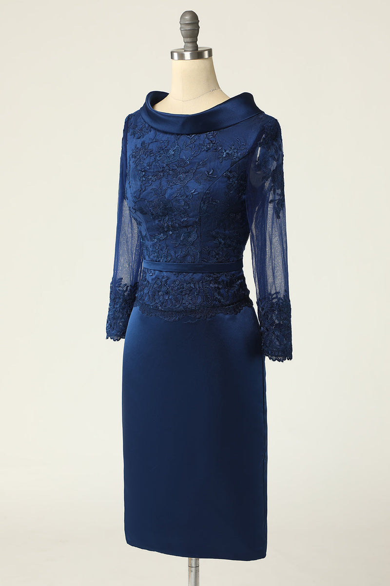 Carregar imagem no visualizador da galeria, Navy Long Sleeves Bodycon Mother Dress