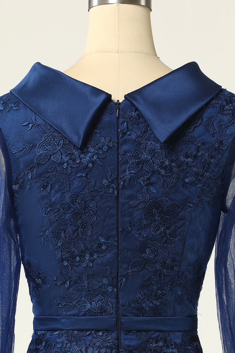 Carregar imagem no visualizador da galeria, Navy Long Sleeves Bodycon Mother Dress