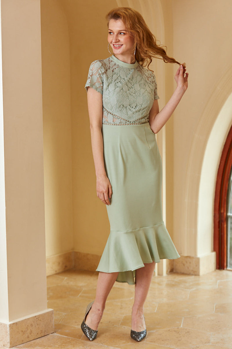 Carregar imagem no visualizador da galeria, Vestido de bodycon de renda verde de 1960