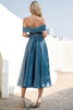 Carregar imagem no visualizador da galeria, Princesa A Linha Fora do Ombro Grey Blue Prom Party Dress