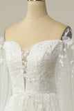 Luxuosa uma linha fora do ombro vestido de casamento branco com apliques