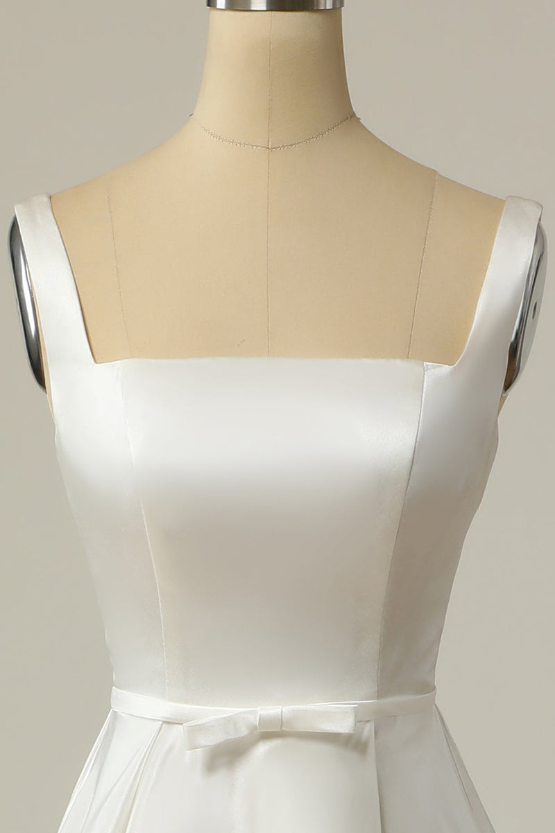 Carregar imagem no visualizador da galeria, Simples um vestido de noiva branco de pescoço quadrado quadrado branco longo