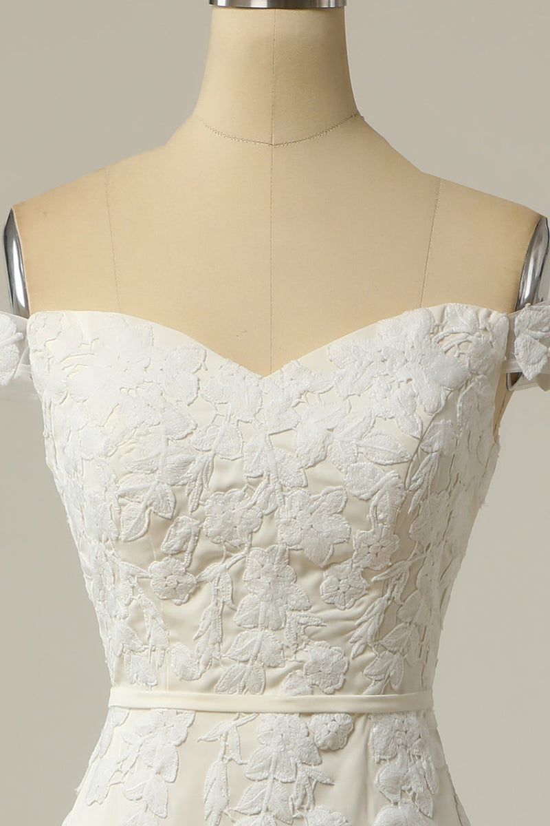 Carregar imagem no visualizador da galeria, Sereia fora do ombro vestido de casamento branco com apliques