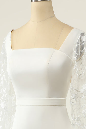Vestido de noiva de mangas compridas de sereia branca