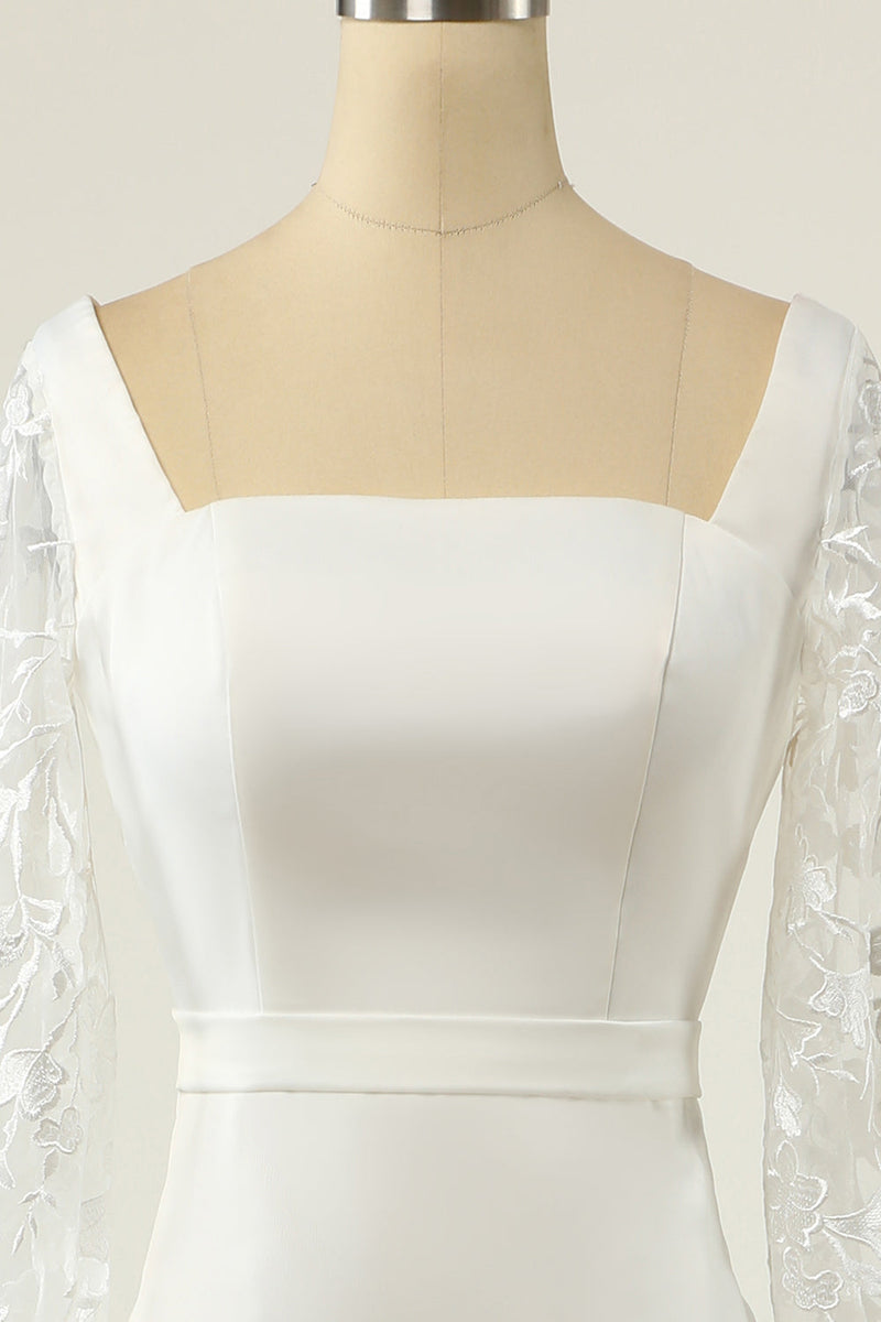 Carregar imagem no visualizador da galeria, Vestido de noiva de mangas compridas de sereia branca