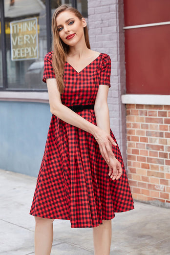 Vestido vintage xadrez vermelho