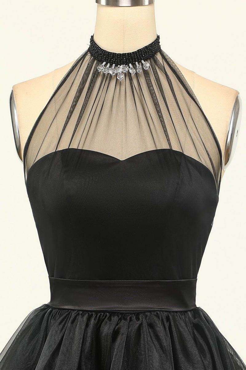 Carregar imagem no visualizador da galeria, Halter Preto Tulle Short Prom Dress