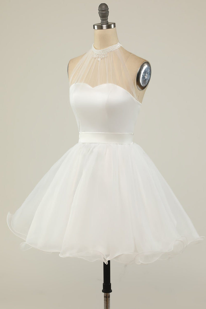 Carregar imagem no visualizador da galeria, Halter Preto Tulle Short Prom Dress