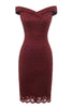 Carregar imagem no visualizador da galeria, Sheath Off the Shoulder Burgundy Lace Dress