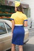 Carregar imagem no visualizador da galeria, Vestido de Bodycon 1960 amarelo e azul polka dots