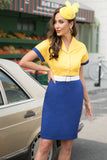 Vestido de Bodycon 1960 amarelo e azul polka dots