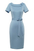 Carregar imagem no visualizador da galeria, Bodycon Round Neck Light Blue 1960s Dress