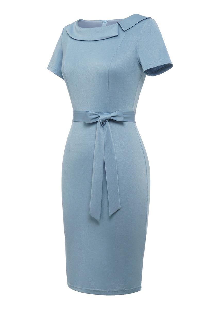 Carregar imagem no visualizador da galeria, Bodycon Round Neck Light Blue 1960s Dress