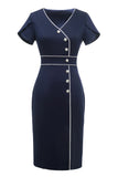 Vestido de Sheath V Neck Navy 1960