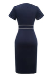 Vestido de Sheath V Neck Navy 1960