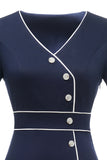 Vestido de Sheath V Neck Navy 1960